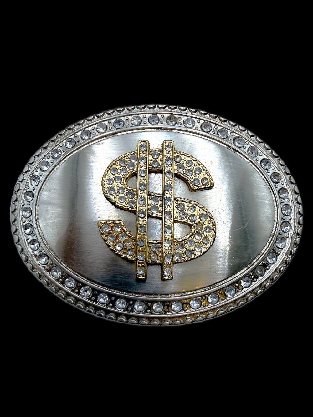 Vintage Blinged Out Dollar Sign Rhinestone Belt Buckle Bling Money Hip Hop 90s